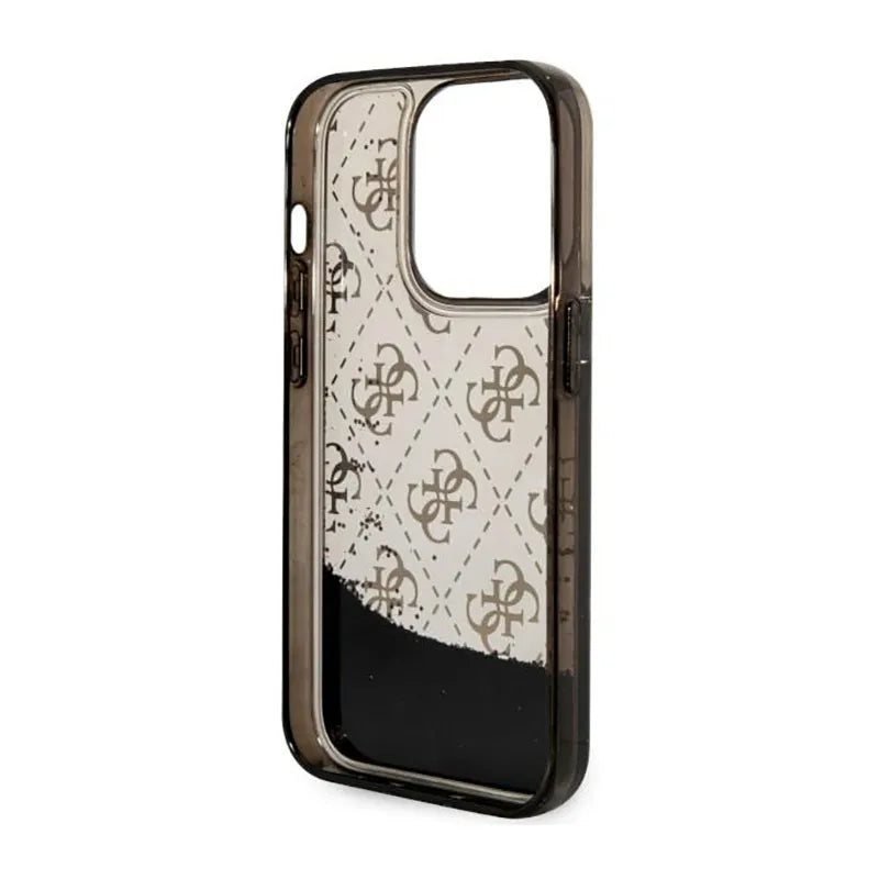 Guess Liquid Glitter Transculent 4G – dėklas iPhone 14 Pro (juodas)