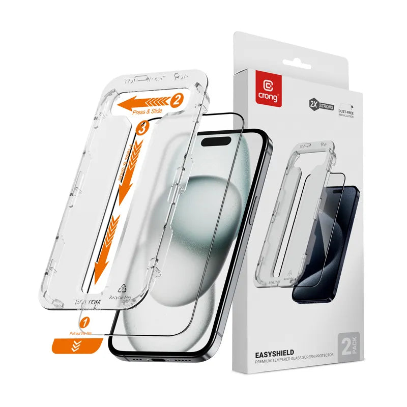 Crong EasyShield 2-Pack – grūdintas stiklas iPhone 16 / iPhone 15 (2 vnt.)