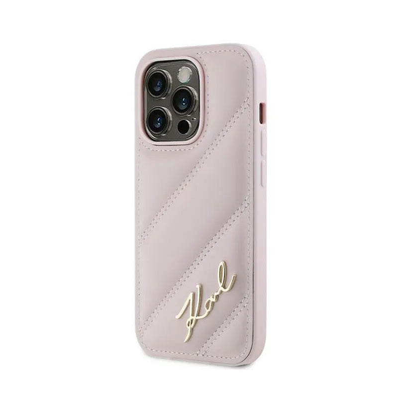 Karl Lagerfeld Diagonal Quilted Script – dėklas „iPhone 14 Pro Max“ telefonui (rožinis)