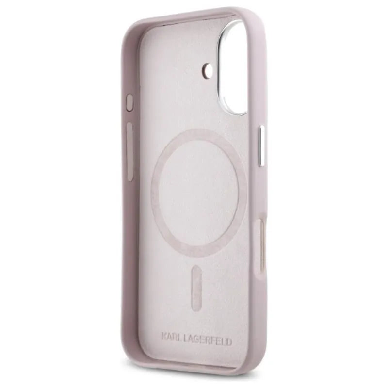 Karl Lagerfeld FW Metal Plate MagSafe – Dėklas iPhone 16 (rožinis)