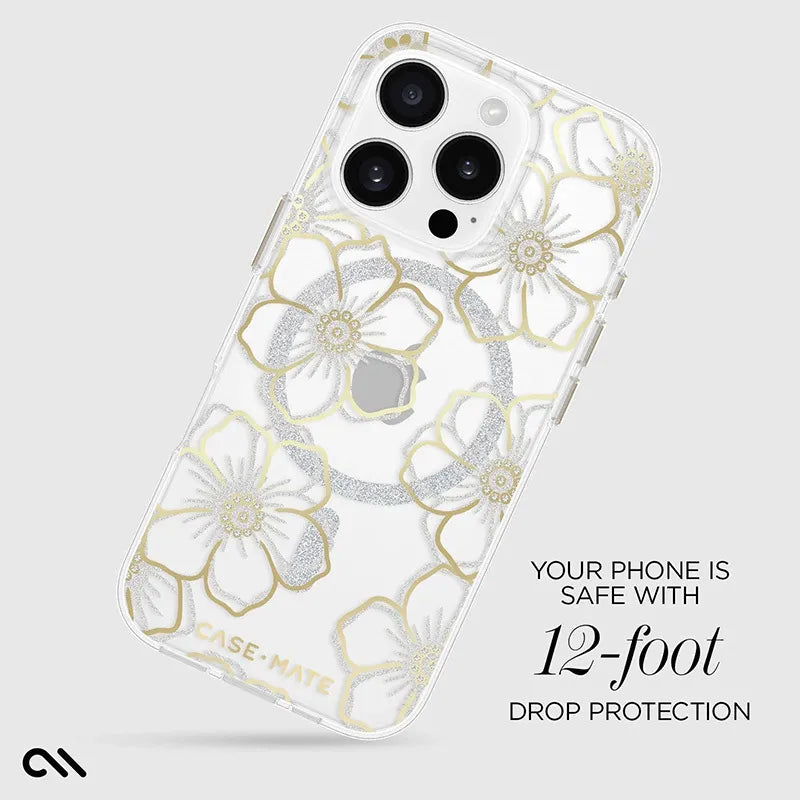 Case-Mate Floral Gems MagSafe – dėklas iPhone 16 Pro (auksinis)