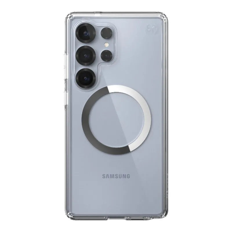 Speck Presidio Perfect-Clear Magnet – Samsung Galaxy S25 Ultra MagSafe dėklas (skaidrus / chromo apdaila / Serene Silver)