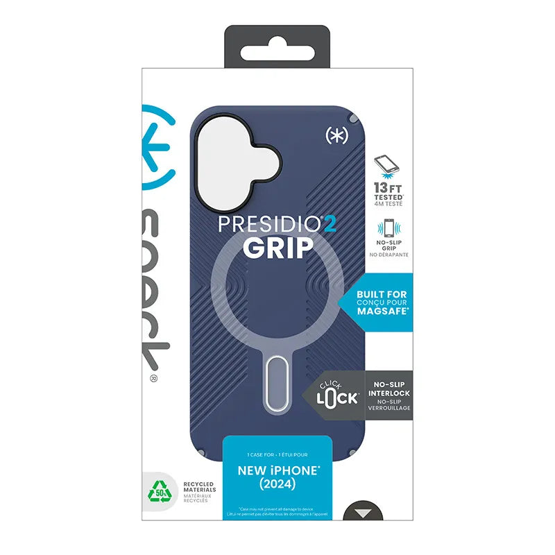 Speck Presidio2 Grip ClickLock & MagSafe – Dėklas iPhone 16 (Coastal Blue / Dust Gray / White)