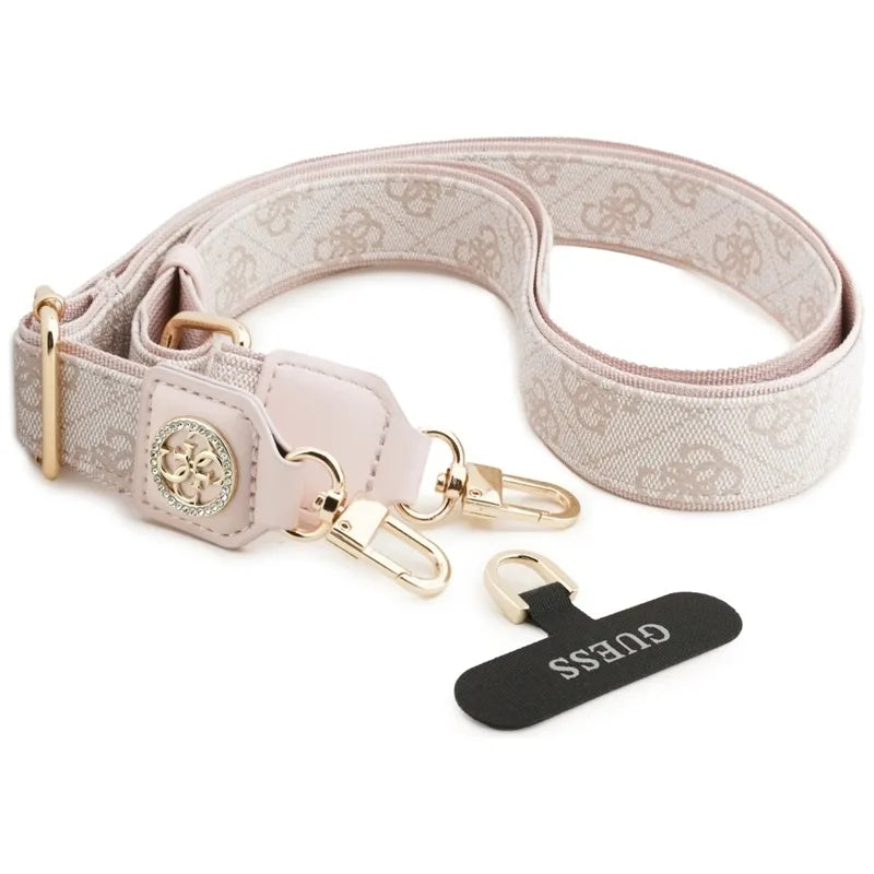 Guess Universal Crossbody Strap 4G Tether Patch Strass Metal Logo - Universalus telefono dirželis / virvelė (rožinis)
