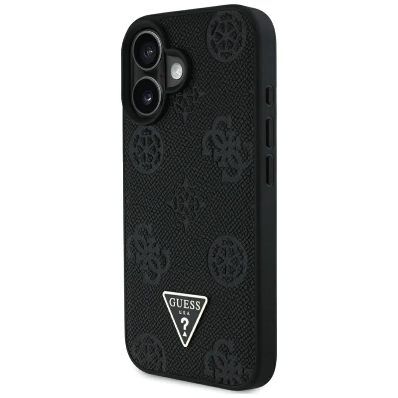 Guess Grained Hot Stamp Peony Triangle Logo MagSafe – Dėklas iPhone 16 (juodas)