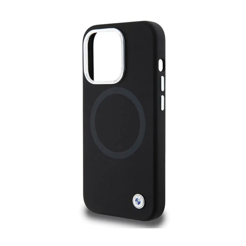 BMW Signature Liquid Silicone MagSafe dėklas, skirtas iPhone 15 Pro (juodas)