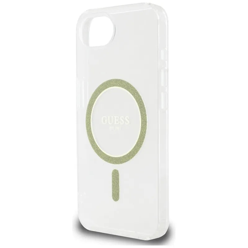Guess IML Glitter Circle MagSafe – dėklas, skirtas iPhone 16e (skaidrus)