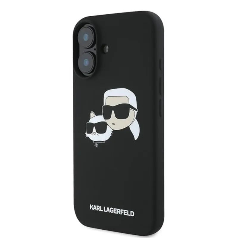 Karl Lagerfeld Silicone Double Heads Print MagSafe – dėklas iPhone 16 Plus (juodas)