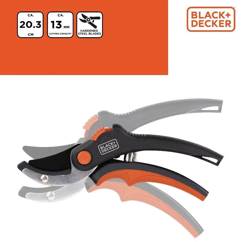 Black&Decker – sodo žirklės gėlėms / gyvatvorėms su grūdinto plieno geležte