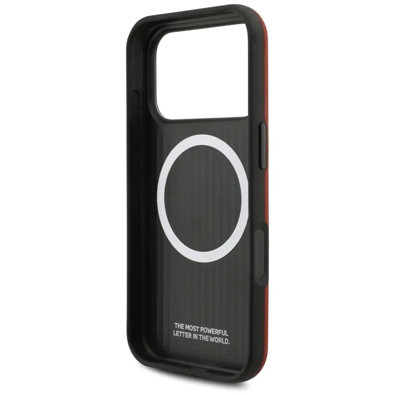 BMW M FW Metal Logo MagSafe dėklas iPhone 17 Pro (raudonas)