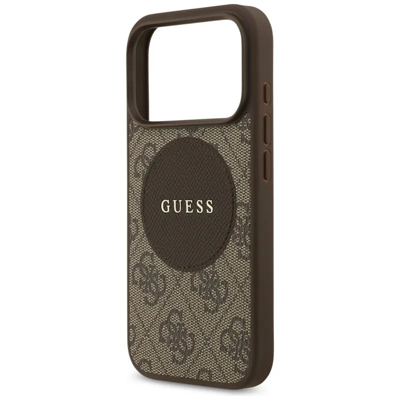 Guess 4G Circle Classic Logo MagSafe – Dėklas iPhone 17 Pro (Rudas)