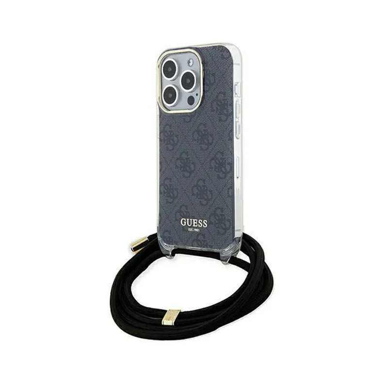 Guess Crossbody Cord 4G Print - dėklas iPhone 15 Pro (juodas)