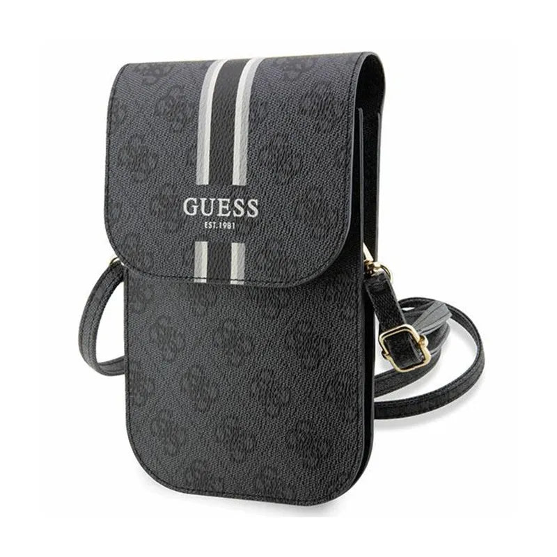 Guess 4G Stripes – telefono dėklas su dirželiu (juodas)
