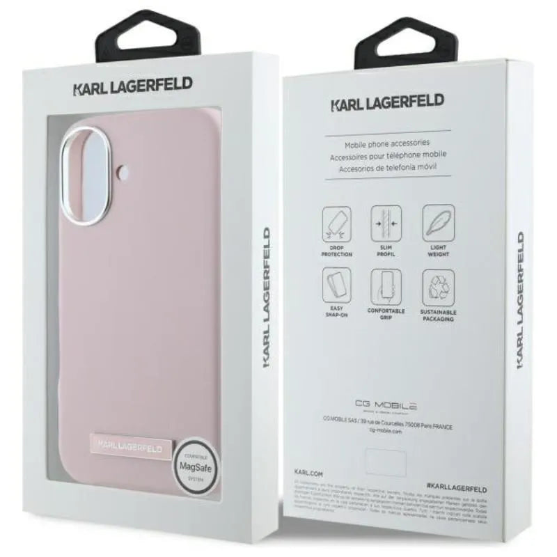 Karl Lagerfeld FW Metal Plate MagSafe – Dėklas iPhone 16 (rožinis)