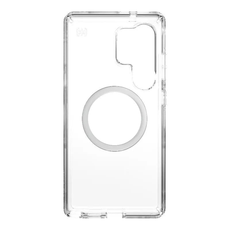Speck Presidio Perfect-Clear Magnet – Samsung Galaxy S25 Ultra MagSafe dėklas (skaidrus / chromo apdaila / Serene Silver)