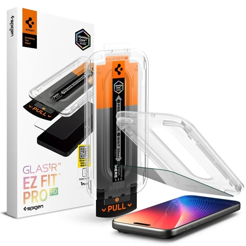 Spigen GLAS.TR EZ Fit Pro Privacy – privatumą saugantis grūdintas stiklas, skirtas iPhone 17 / 17 Pro / 16 Pro