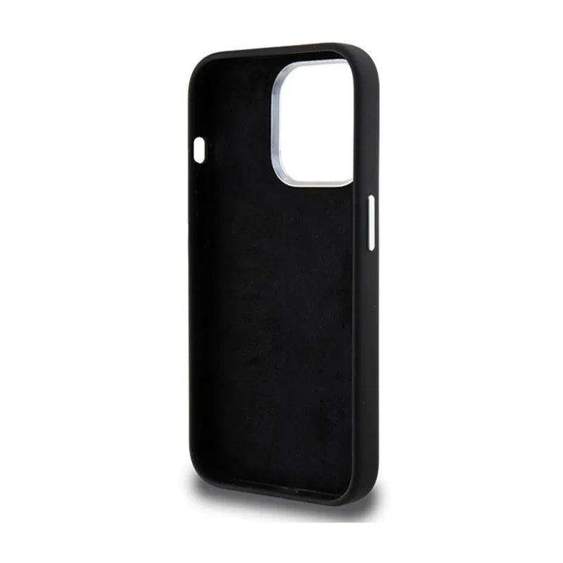 BMW Signature Liquid Silicone MagSafe dėklas, skirtas iPhone 15 Pro (juodas)