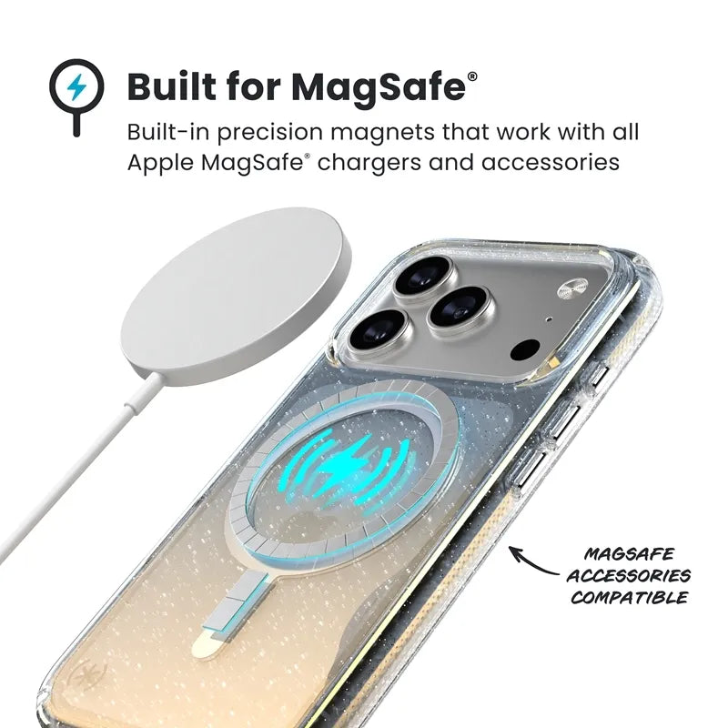 Speck Presidio Lux MagSafe - iPhone 17 Pro Max dėklas (Hyper Mirror Glitter / Silver Metallic)