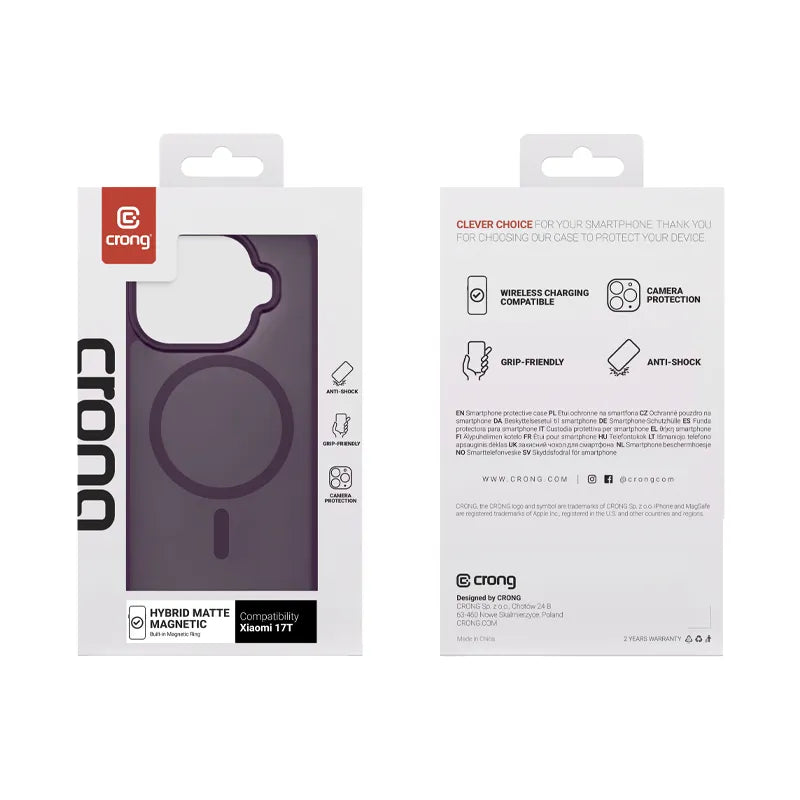 Crong Hybrid Matte Magnetic – Xiaomi 17T MagSafe dėklas (violetinis)