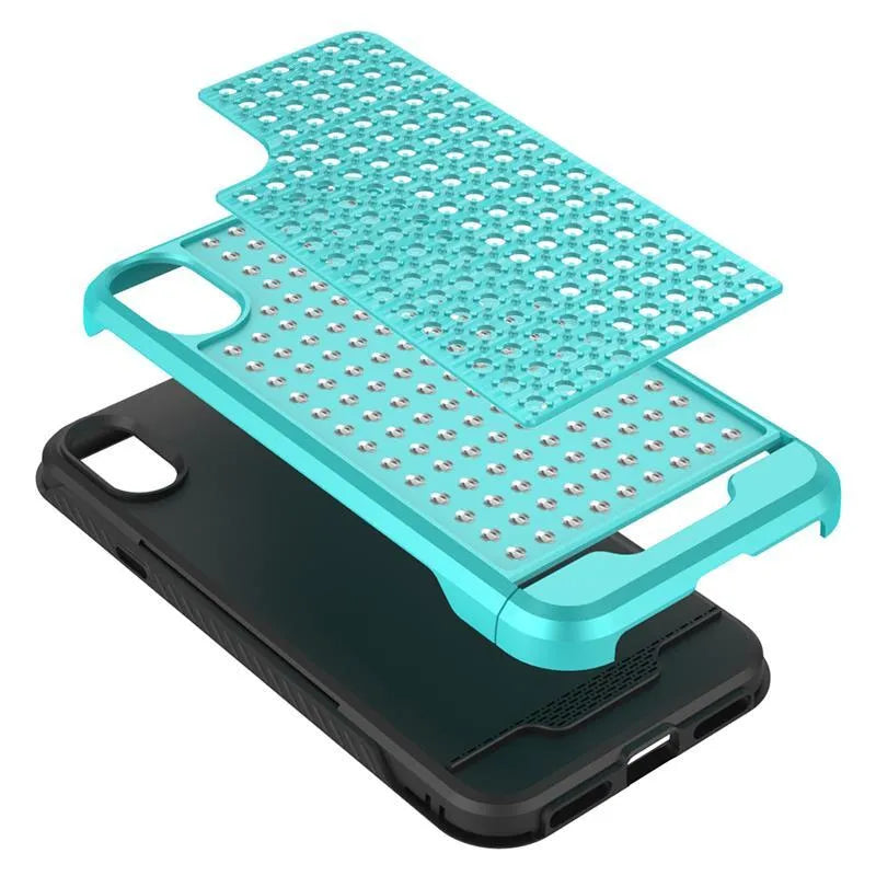 Zizo Star Diamond hibridinis dėklas, skirtas iPhone X (žalsvai mėlynas/juodas)