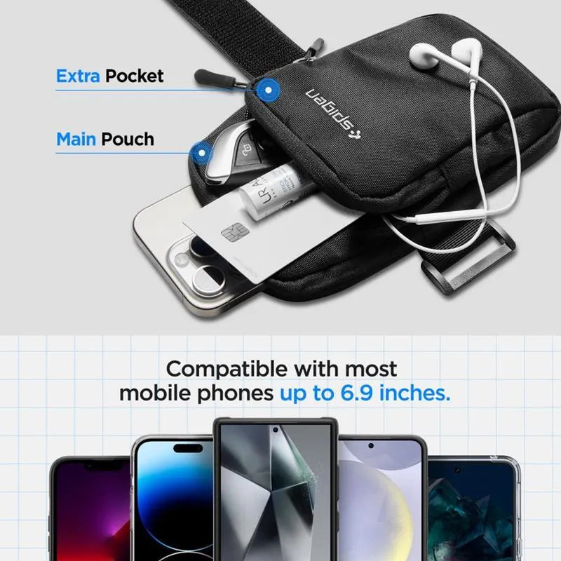 Spigen A702 Dynamic Shield sportinė apyrankė – dėklas / sportinė apyrankė išmaniajam telefonui iki 6,9" (juoda)