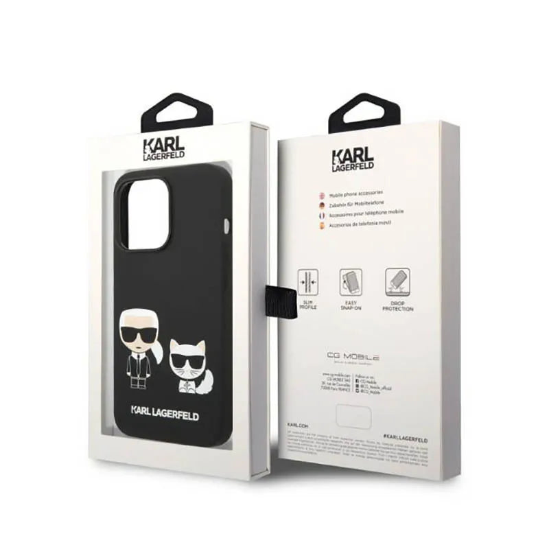 Karl Lagerfeld Liquid Silicone Karl & Choupette MagSafe – dėklas iPhone 14 Pro (juodas)