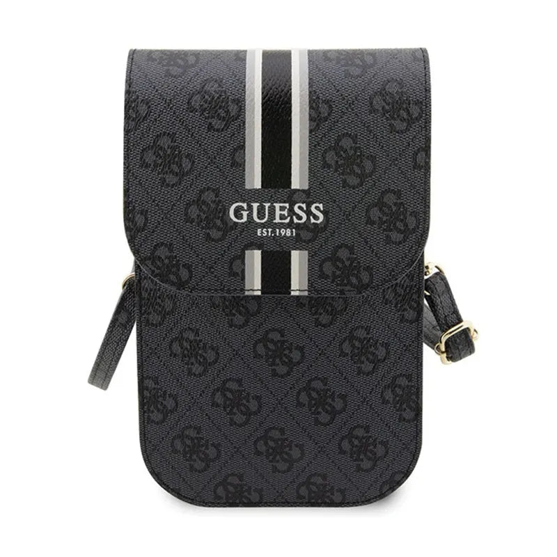 Guess 4G Stripes – telefono dėklas su dirželiu (juodas)