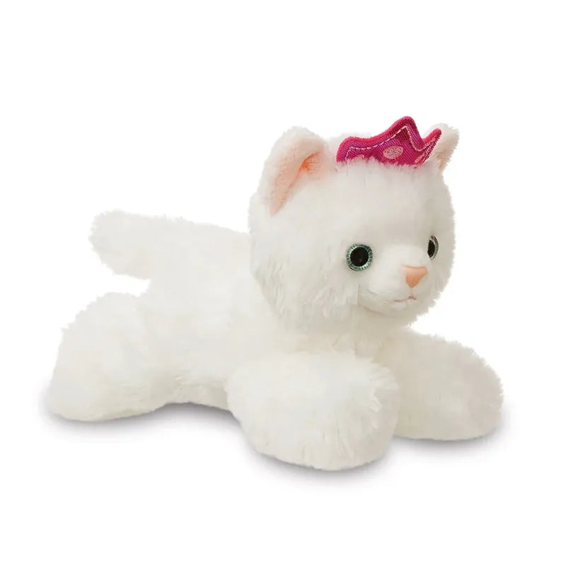 Fancy Pals – pliušinė princesė katytė su rožine karūna vaivorykštiniame krepšyje 20 cm, ekologiška