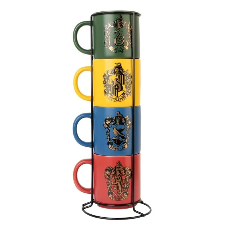 Harry Potter – 4 keramikinių puodelių su stovu rinkinys, 300 ml, Hogvartso koledžai