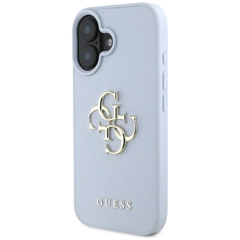 Guess Grained Big 4G Logo Small Classic Logo - dėklas iPhone 16 (mėlynas)