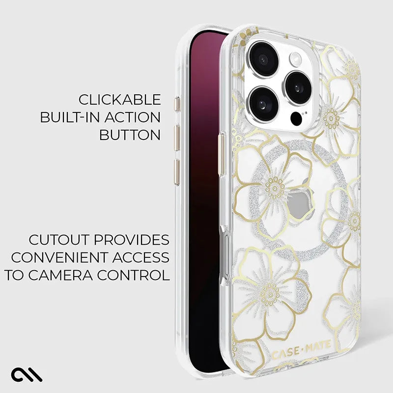Case-Mate Floral Gems MagSafe – dėklas iPhone 16 Pro (auksinis)