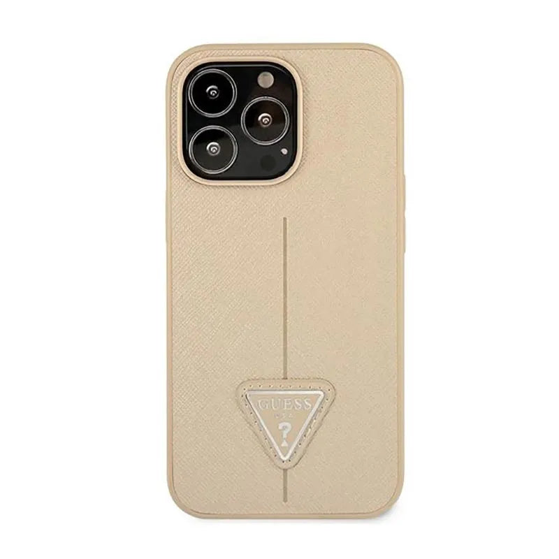 Dėklas Guess Saffiano Triangle Logo - Dėklas, skirtas iPhone 14 Pro (Smėlio spalvos)