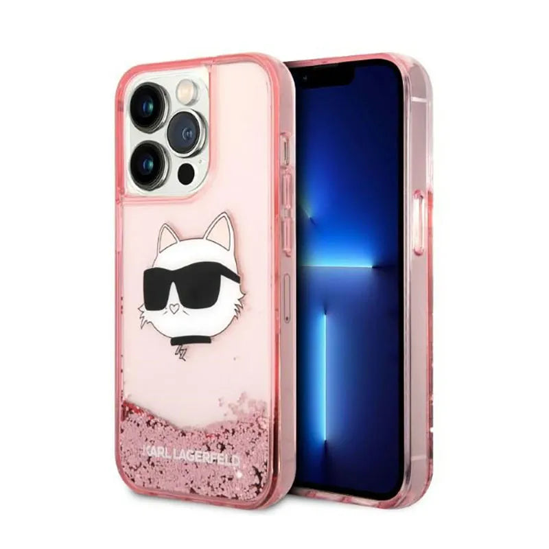 Karl Lagerfeld Liquid Glitter NFT Choupette Head – dėklas iPhone 14 Pro Max (rožinis)
