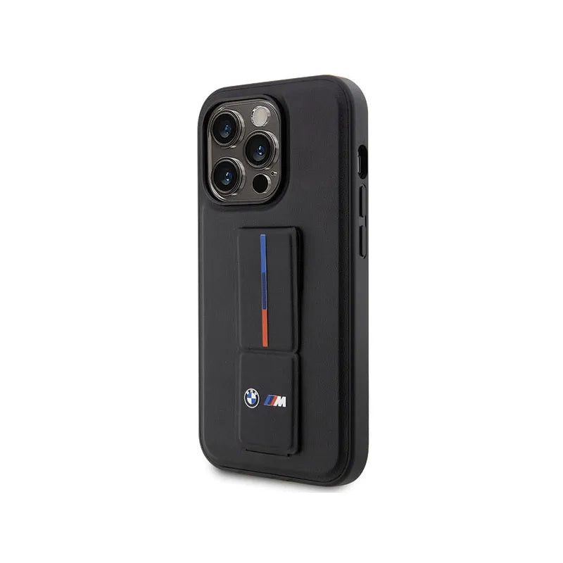 BMW Grip Stand Hot Stamp – dėklas iPhone 14 Pro Max (juodas)
