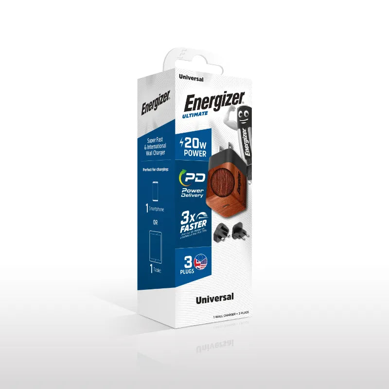 Energizer Ultimate – Multiplug ES / JK / JAV GaN 20 W PD sieninis įkroviklis (riešutmedžio raštas)