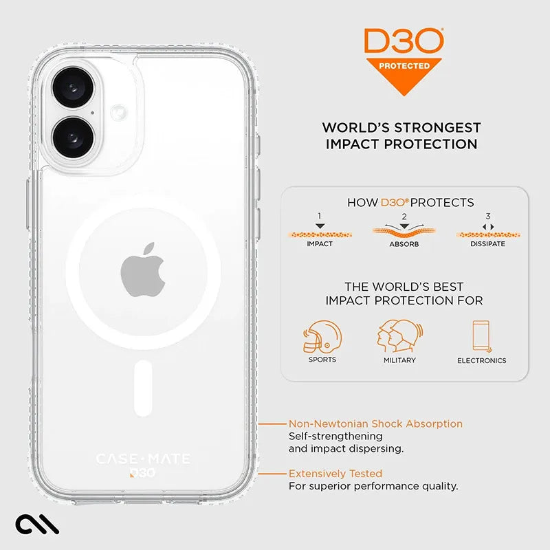 Case-Mate Tough D3O MagSafe – dėklas iPhone 16 Plus (skaidrus)