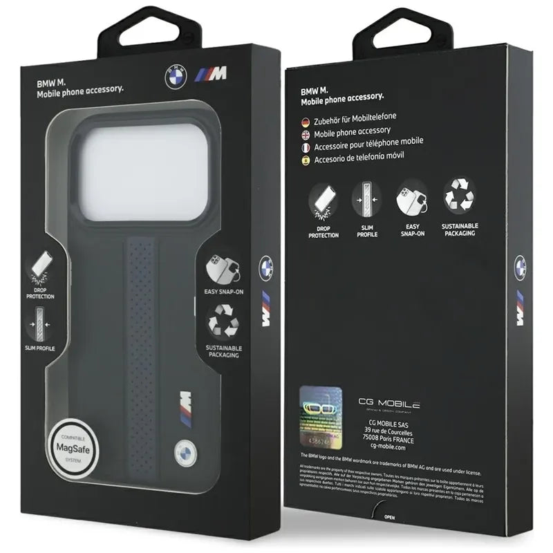 BMW M Perforated Stripe Logo MagSafe – Dėklas iPhone 17 Pro (mėlynas)