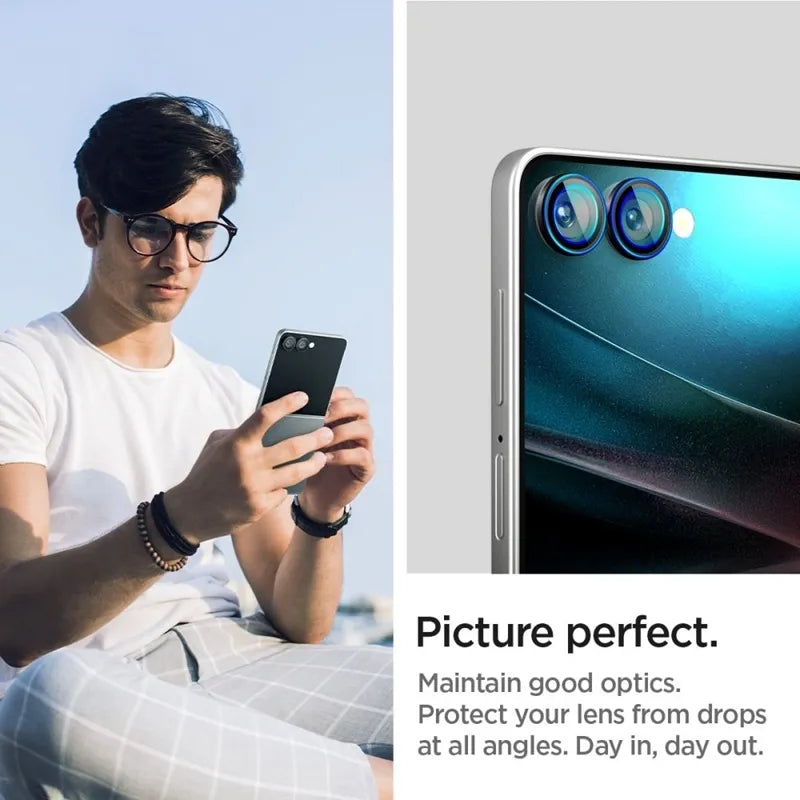 Spigen Optik Pro HD GLAS.TR EZ Fit fotoaparato apsauga, 2 vnt. – Objektyvo apsauga Samsung Galaxy Z Flip 7 (juoda)