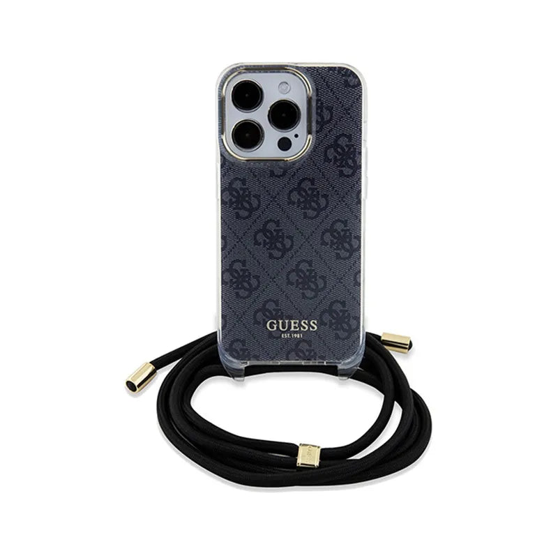 Guess Crossbody Cord 4G Print - dėklas iPhone 15 Pro (juodas)