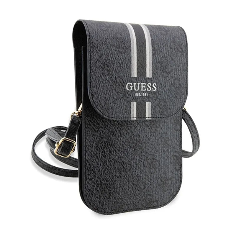 Guess 4G Stripes – telefono dėklas su dirželiu (juodas)