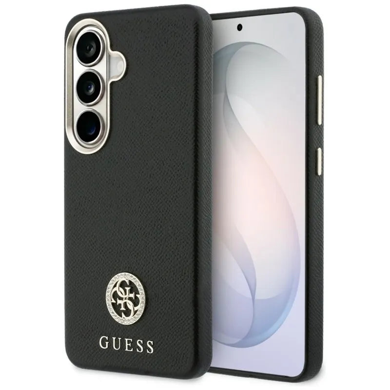 Guess Rhinestone Round Logo MagSafe – dėklas Samsung Galaxy S26 (juodas)