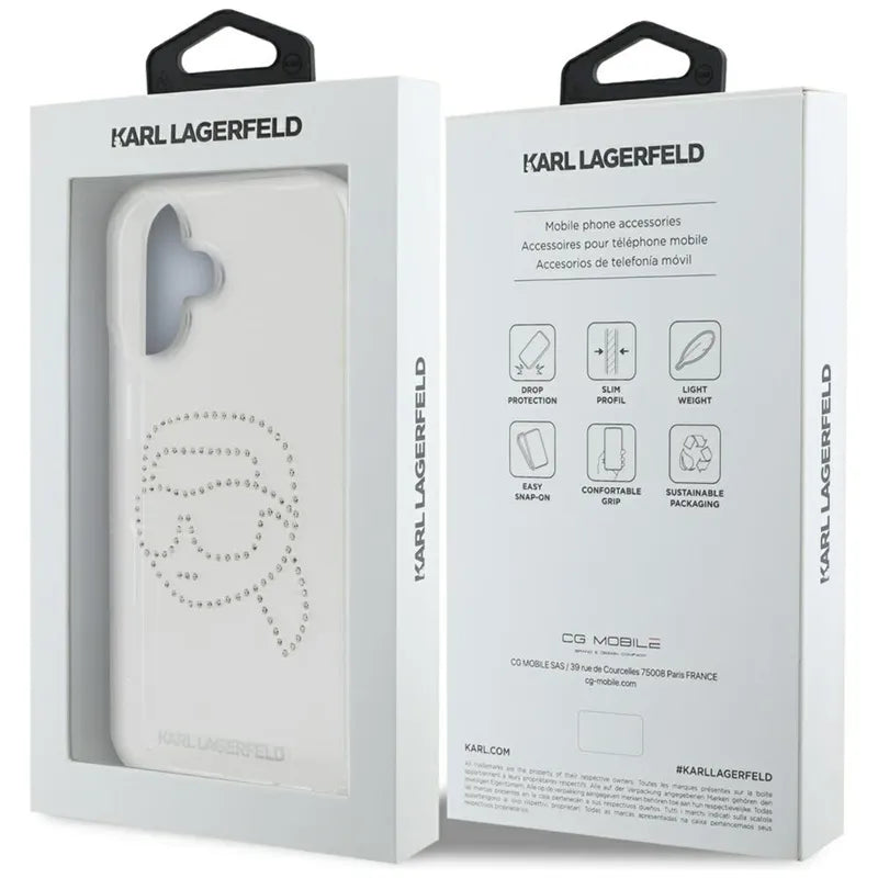 Karl Lagerfeld IML Rhinestones Karl Head – dėklas skirtas iPhone 16 (skaidrus)