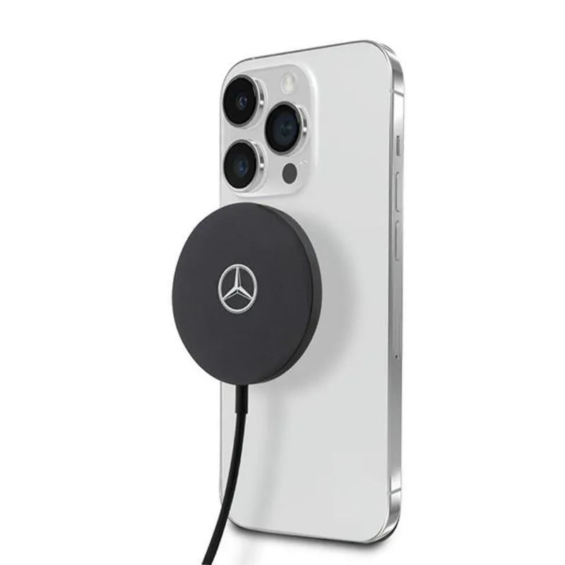 Mercedes Big Silver Logo – MagSafe 15 W belaidis įkroviklis (juodas)