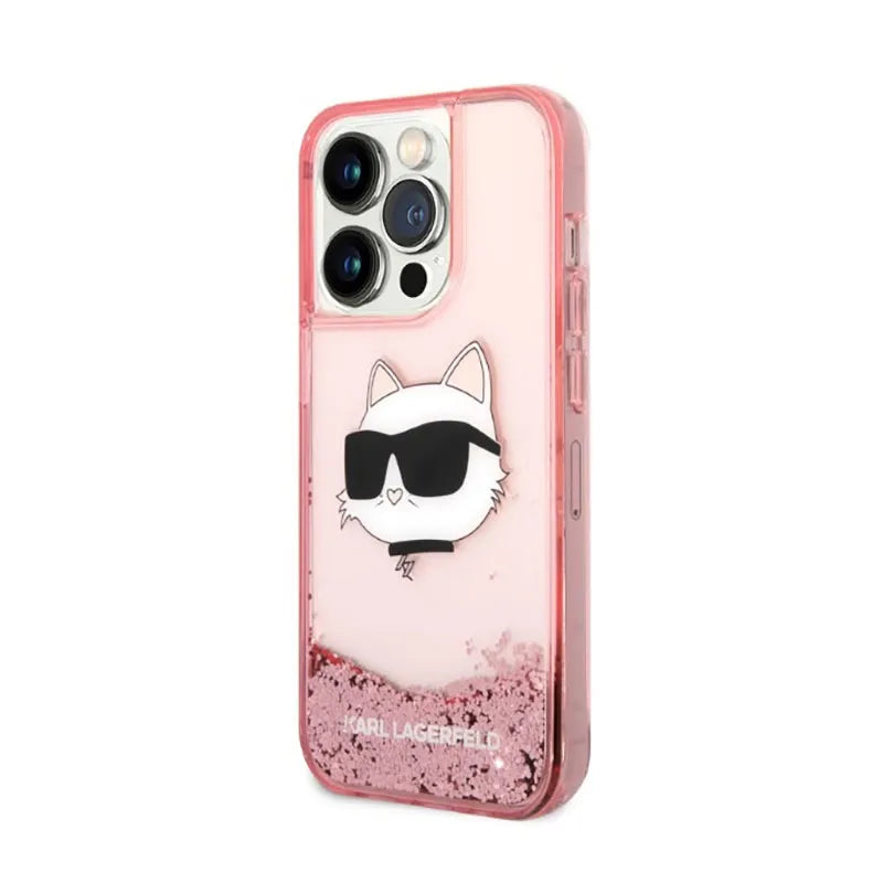 Karl Lagerfeld Liquid Glitter NFT Choupette Head – dėklas iPhone 14 Pro Max (rožinis)