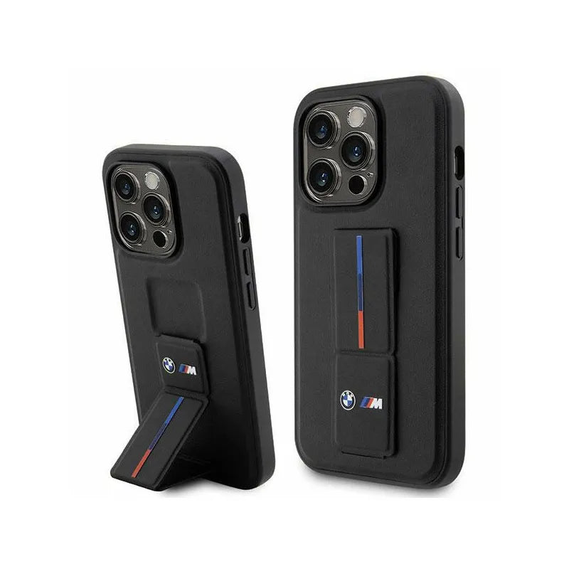 BMW Grip Stand Hot Stamp – dėklas iPhone 14 Pro Max (juodas)