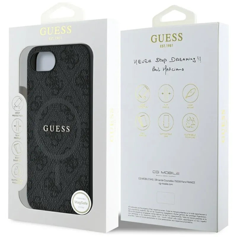 Guess 4G Ring Classic Logo MagSafe – dėklas iPhone 16e telefonui (juodas)