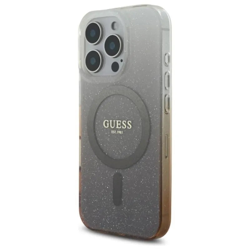 Guess IML Glitter Gradient MagSafe – dėklas iPhone 16 Pro (rudas)