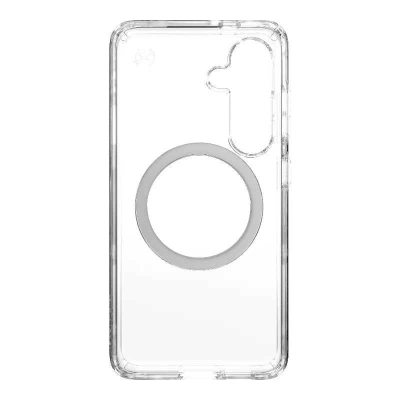 Speck Presidio Perfect-Clear Magnet – dėklas Samsung Galaxy S25 / S24 MagSafe (Skaidrus / Chromuotas paviršius / Serene Silver)