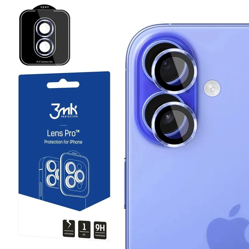 3mk Lens Protection Pro – kameros objektyvo stiklas, skirtas iPhone 17 (šviesiai mėlynas)