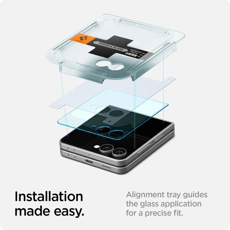 Spigen GLAS.TR EZ Fit HD – grūdintas stiklas Samsung Galaxy Z Flip 7 telefonui